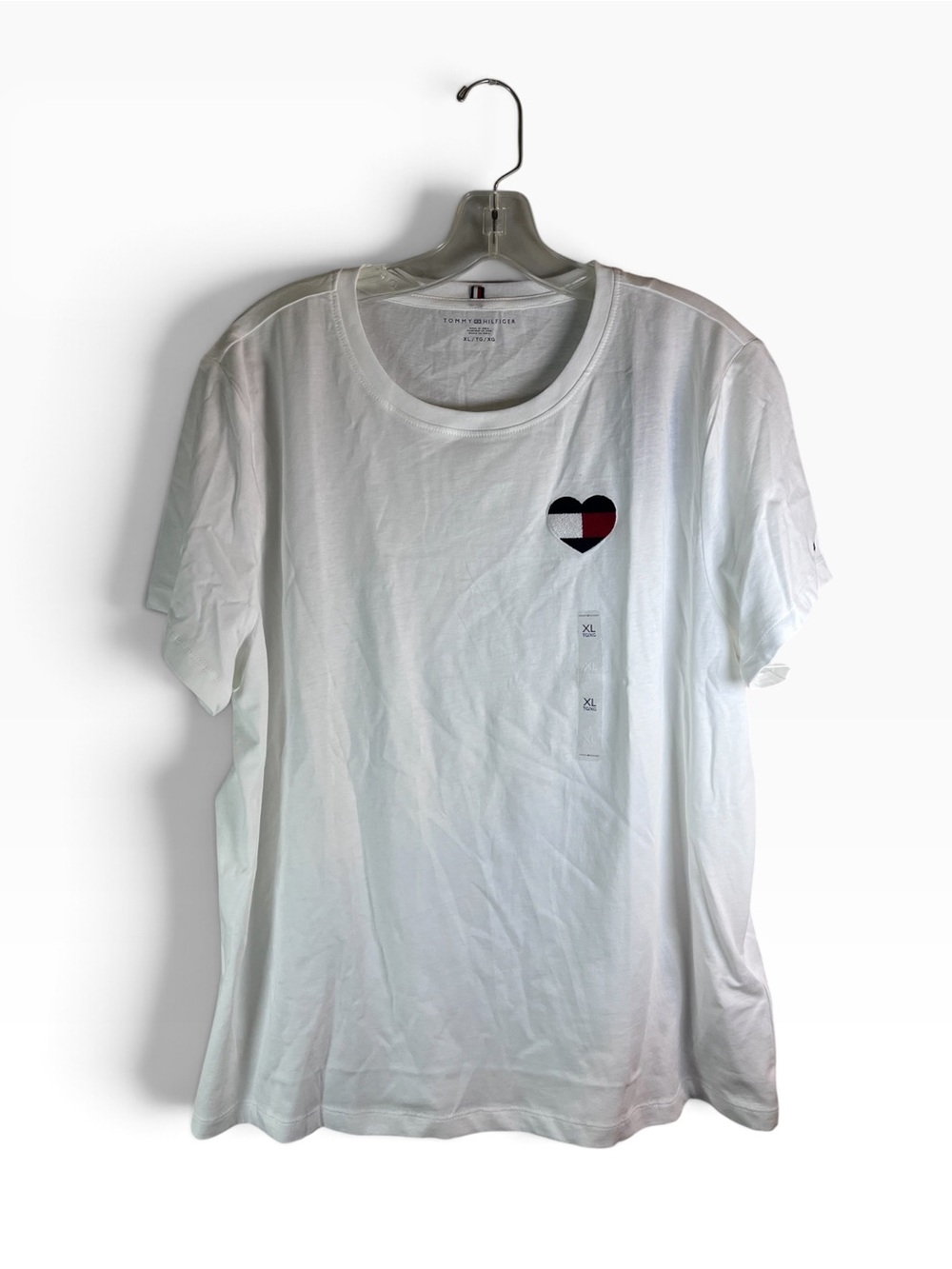 Tommy Hilfiger White Short Sleeve Tee with Tricolor Heart Logo